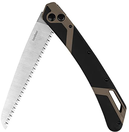 Kershaw Taskmaster Saw 2, 7 Serrated Blade, Outdoor Compact Folding Saw, Push-Button Opening Lock, Tan
