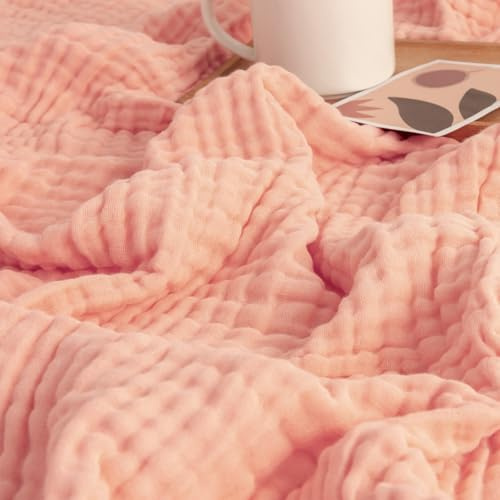 EMME Musselin-Decke Erwachsene 100% Baumwolle, 152 x 203 cm Rosa Sommer-Überwurf Decken für Couch, atmungsaktive Gaze-Decke alle Jahreszeiten, weich und leicht vorgewaschene Baumwolldecke