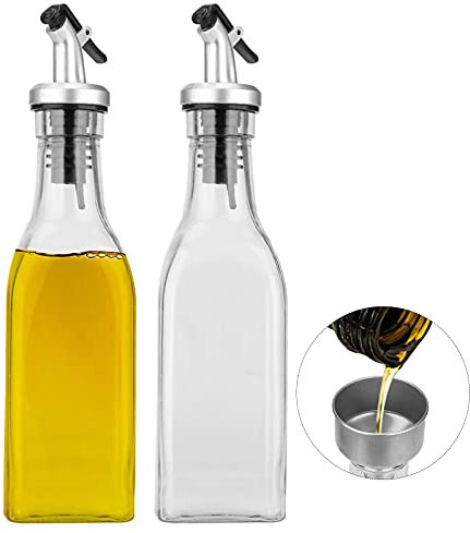 Tigerkinwit Dispensador De Aceite,200ml*2 PCS Aceitera Antigoteo Cristal Jarras de Vinagrera para Cocinar Ensalada Barbacoas Pasta