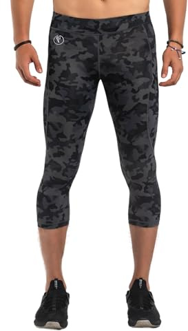 Kapow Meggings Men's Recycled Performance 3/4 Leggings Sports Compression (Stealth Camo, Small)