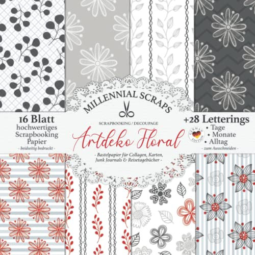 Scrapbooking / Decoupage ARTDEKO FLORAL - Bastelpapier für Collagen, Karten, Junk Journals & Reisetagebücher –: Papier & Zubehör zum Ausschneiden I ... I Kalender Basteln, Tagebuch Deko & Inspo