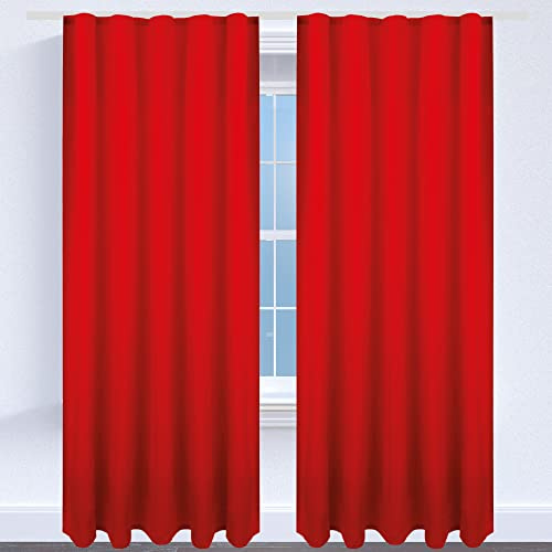 Bestgoodies Cortina con cinta universal 140 x 145 cm en rojo, cortina opaca con cinta fruncidora en muchas variaciones