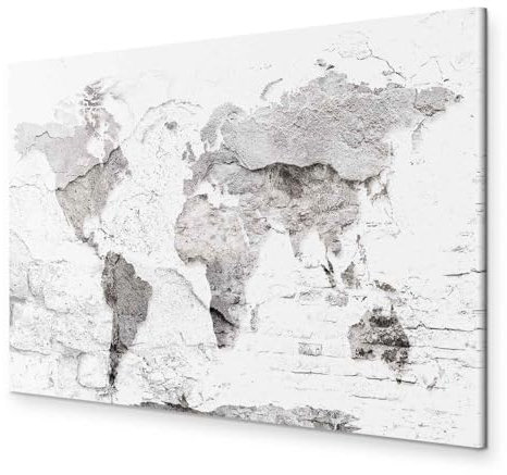B&D XXL - Akustikbild Weltkarte Bilder Akustikschaum Hochleistungsschallabsorber Schallschutz Leinwand 1 tlg Wandbild Raumakustik Schalldämmung Landkarte Kontinente Betonoptik