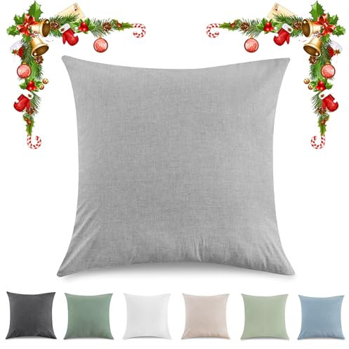 TOCOMOA Kissenbezug 40x40 cm 2er Set - 100% Gewaschene Baumwolle Kissenbezüge Oeko-TEX Zertifiziert, Leinenoptik und Atmungsaktiv Kissenhülle, Hellgrau Kopfkissenbezug mit Reißverschluss