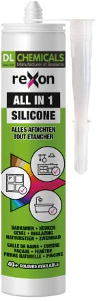 REXON Silicone Tout-en-Un Gris clair RAL 7035 290 ml - Mastic d'étanchéité sanitaire/tout usage - Façade, vitrage, sanitaire et pierre naturelle - Elasticité permanente
