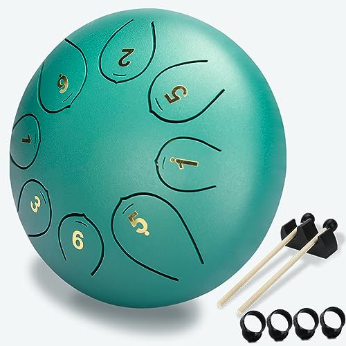 Tongue Drum Brown 8 Notes 6 Inch, Zungentrommel Groß Stahlzungentrommel Stahl Handtrommel Schlaginstrument mit Tragetasche, Drumsticks und Fingerabdeckung für Yoga,Meditation,Klangheilung
