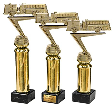 eberin · Feuerwehr-Auto als Pokale mit oder ohne Gravur · Feuerwehr Wanderpokal · Löschfahrzeug auf Goldsäule/Marmor schwarz · FFW Auszeichnung · Pokal in 3 Größen erhältlich ·