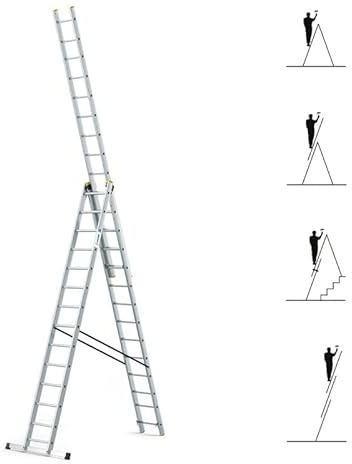HOSTRÖM Echelle Transformable 3 Plans StablePro 3x14 marches Aluminium Extensible coulissante, 6 Positions, Hauteur Travail Max 9,62m, Garantie 5 Ans