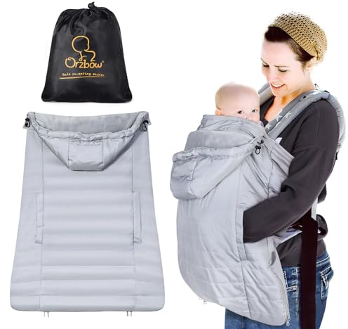 Orzbow Winter Baby Carrier Cover with Detachable Hood, Waterproof & Windproof, Universal for Baby Carriers and Baby Waist Stool, Baby Bunting Bag for Car Seats and Strollers with Storage Bag, Gray