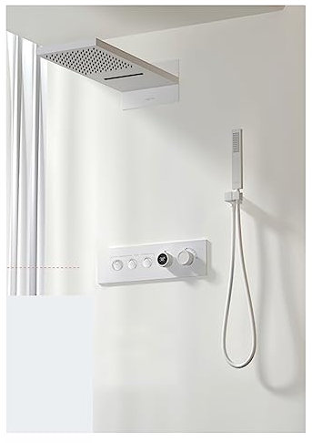 2024 New Luxury Black Brass Shower System,Wall-Mounted LED Digital Display Design,Cold & Hot Dual-Control 4-Function Ceiling Shower Tap LED Shower Panel(Color:3R White)
