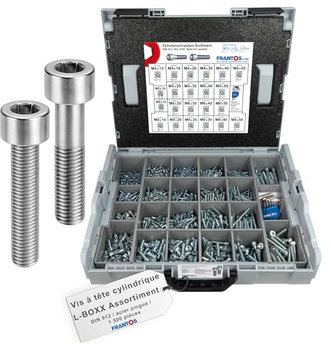 FRANTOS L-BOXX Zylinderschrauben Set DIN 912 (ISO 4762, Stahl verzinkt) 1.500 tlg. + 4 Winkelschlüssel I Zylinderkopfschrauben Sortiment