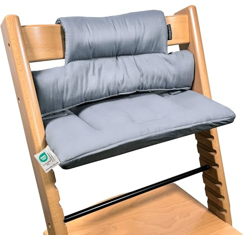 LaLoona Sitzauflage/Hochstuhl Kissen für Stokke Tripp Trapp - 2 teiliges Sitzkissen, abwaschbar, OEKOTEX Standard 100, maschinenwaschbar - Grau beschichtet