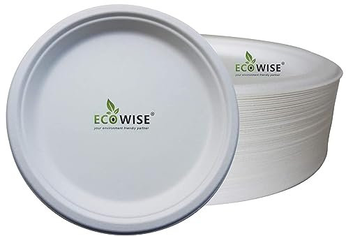 BH | Pack of 100-9 Bagasse Plates | Eco Friendly | 100% Biodegradable Compostable | Sugercane | Paper | White| Dinner Party | Everyday Wedding | Picnic BBQ Office - by Best House
