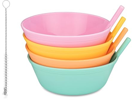 Quiet Book Club Cereal Bowls with Straws for Kids Bowls with Straw Built in for Kids Plastic Straw Bowls for Toddlers Dishwasher Safe BPA FREE for girls