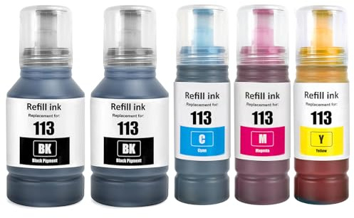 113 Pigment Tinte Kompatibel mit Epson 113 Tintenpatronen Nachfülltinte Multipack für ET-5850 ET-16600 ET-5150 ET-5170 ET-5150 ET-16650 ET-15000 ET-5100 ET-5800 ET-5880 ET-16150 (5 Pack 2BK/C/M/Y)