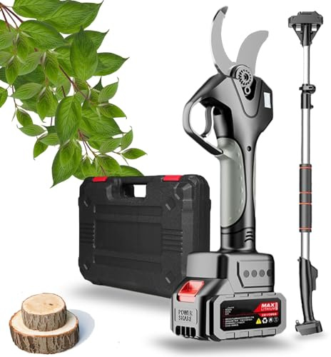 Fablestoryem Léger Sécateur Électrique pour l'élagage des Arbres 50mm Ciseaux de Jardinage Professionnelles sans Fil Ciseaux Coupe-Branche avec Perche d'extension,‎1Battery