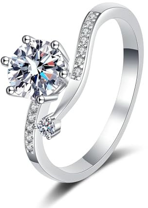 AMDXD Diamantring Weißgold 585 14K, Klassiker Pärchen Ringe mit Labor Diamant 2 Karat (Rundschliff, VVS1), Gold 585 Hochzeitsring Damen Echter Schmuck, Gr.61 (19.4)