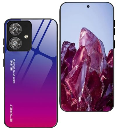 YUEQIAN Funda para Motorola Moto G54 5G Estuche, Degradado Color Trasera de Cristal Templado Carcasa + Marco de Silicona de TPU Flexible Absorción de Golpes Case. Azulrojo