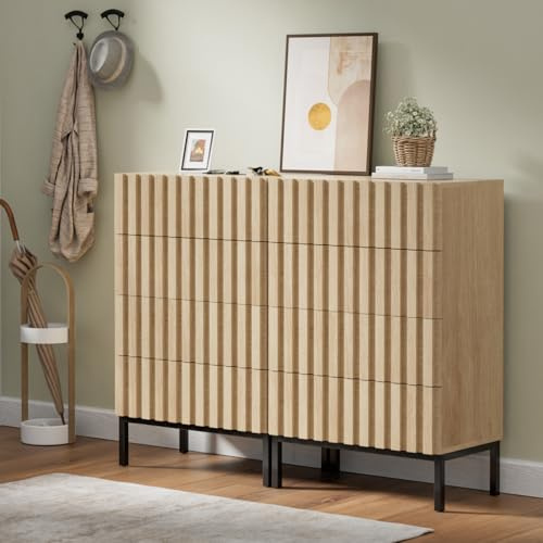 UEV Kommode mit 8 Schublanden, 120 x 34,5 x 92cm, Modernes Sideboard, TV Board, Aufbewahrungsschrank, Schmal kommode, Buffet, Schrank für Wohnzimmer Schlafzimmer Flur (Natur)