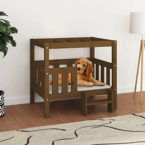 ShGaxin Hundbädd i massivt trä, honungsbrun furu 75,5 x 63,5 x 70 cm, hundmadrass, hundsäng, husdjurssäng, hundsäng, säng för hundar och katter