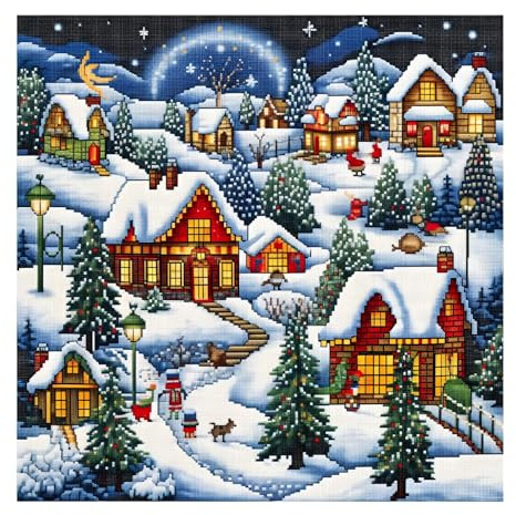 Xinpinzhou Kreuzstich Set Vorgedruckt, Stickvorlagen Stickbilder Vorgedruckt Kreuzstich Stickpackungen Stickpackung Weihnachten Cross Stitch Embroidery Kit Stickset Sticken Set Erwachsene Anfänger