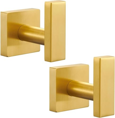 ALTPWJW Türhaken, 2 Stück, Edelstahl-Handtuchhaken für Badezimmer, zum Anschrauben, Kleiderhaken (gebürstetes Messing, goldfarben)