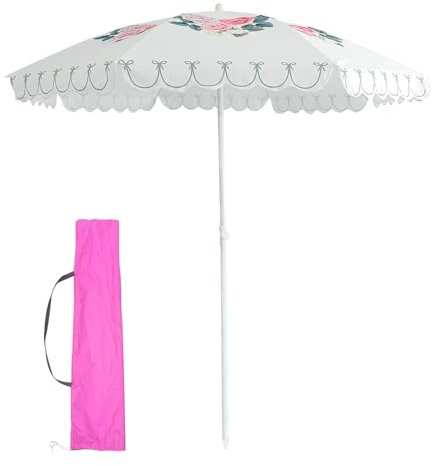 Ggipxalatyr Parasol De Plage avec Ancre De Plage,Parasol A Frange Hawaïen Pliable,Résiste Au Vent Parasol Rond Inclinable,Parasol Droit pour Jardin Terrasse Patio Piscine Plage Balcon