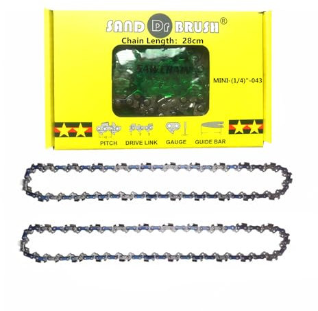 Catene per Sega Mini Motosega 8 Pollici 2 pezzi Asta per mini motosega di ricambio, 1,1 mm (0,043) Gauge, 1/4 LP, 45 DL, lunghezza della catena 28 cm，piastra di guida 25 cm， Accessori per motosega