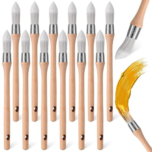Huhudyy 12 piezas de herramientas de pintura de bordes, herramienta de pintura limpia de bordes, pinceles de pintura de esquina, pinceles redondos pequeños, pincel fino fácil de usar