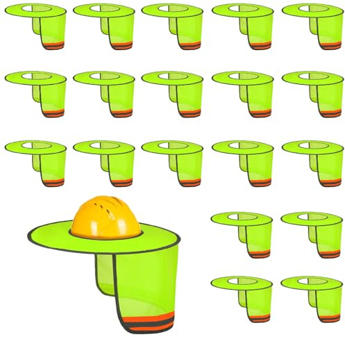 Jspupifip 20 Pack Hard Hat Sun Shade Full Brim Hard Hat Sun Shield High Visibility Visor with Reflective Strip for Construction Sites, Green