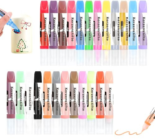 Wachsstifte für Kerzen, 24 Stück Kerzen Bemalen Set, 10ml Kerzenstifte, Keramik Bemalen Set Candle Pen für Kerzen DIY Dekorieren & Gestalten