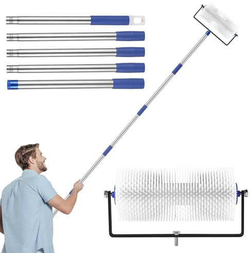 Spiked Roller for Self Leveling,9” Self Leveling Spiked Roller with Extended Adjustable Handle (34-77in) Ideal for Eliminating Bubbles in Concrete, Epoxy, and a Must - Have Tool for Cement,Paint Jobs