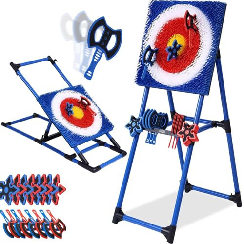 ZephyrGlow Axe Throw & Lawn Dart 2-in-1 Combo Set, Bristle Target with 8 Rubber-Tipped Axes, Foldable Steel Frame for Indoor/Outdoor Backyard Games and Teen Competitions