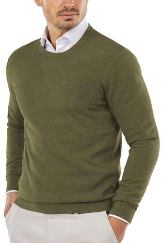 COOFANDY Jersey de Cuello Redondo para Hombre Sudaderas Ligeras y de Corte Regular Suéter de Punto para Uso Informal o Elegante Verde Militar M