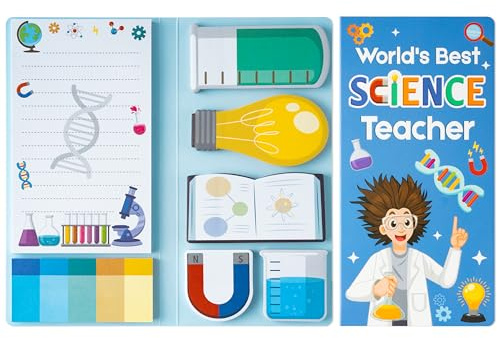 GROBRO7 Lehrer Geschenk Haftnotizen-Set, 550Blätter Selbstklebende Notizblöcke Lustiges Wissenschafts Labor, Cartoon Glühbirn Messbecher Buchform für Lehrer-Anerkennung Science Week (Science Teacher)