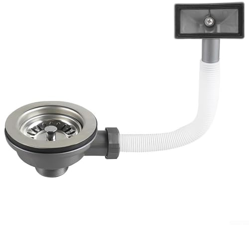 Sifone per lavello con funzione troppopieno, valvola a cestello in acciaio inox, 114 mm, per vari usi