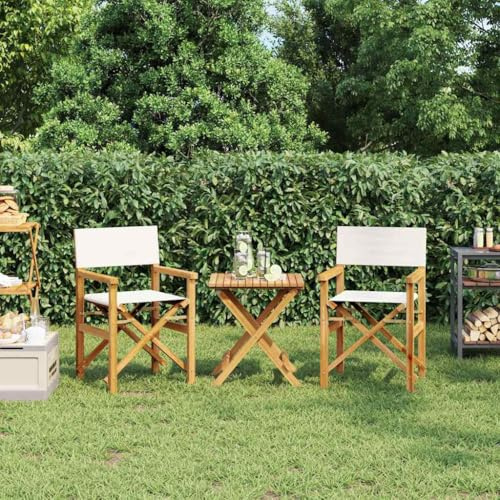 QZZCED Regiestühle 2 STK. Klappbar Creme Massivholz Teak Sitzmöbel für Draußen Gartenmöbel für Terrassen