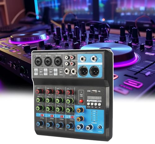 5-Channel Audio Mixer, Compact Studio Audio Stereo Mixer, Mixer W/USB DJ Sound Mixing Console MP3 Jack 48V Power for Computer Recording, Studio Recording,A
