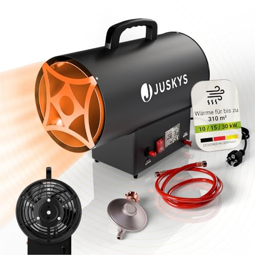 Juskys Gasheizgebläse – mobiler Gasheizer 30 kW mit Piezozündung, Heißluftgenerator, leichtes Stahl-Gehäuse, für Outdoor & Werkstatt - Schwarz