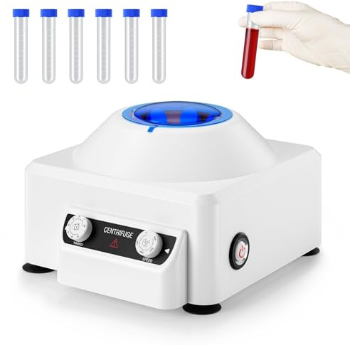 Vexorium Centrifugeuse de Laboratoire de Paillasse 6×10ml, Mini centrifugeuse électrique 4000RPM 1685×g avec minuterie réglable 0–60min, séparateur PRP sérum Plasma pour Recherche Scolaire