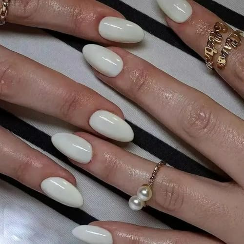 Xonojun 24 Pièces Faux Ongles Pointus Blancs, Kit Faux Ongles Artificiels Amande Court Blancs, Press-on Nails Stiletto Autocollants Mariage, French Tip Stiletto Nails Blanc Femme Fille