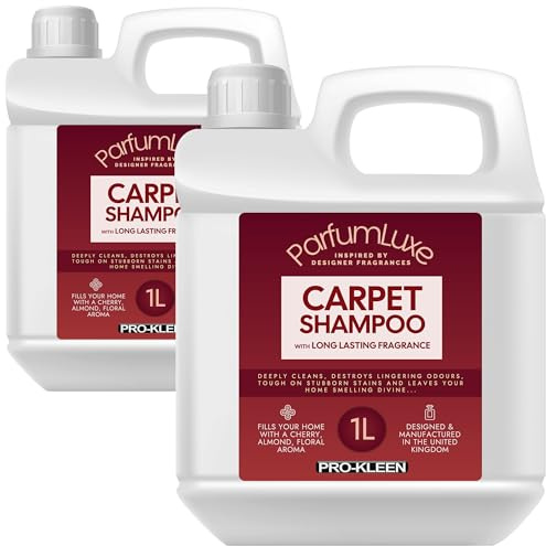 Pro-Kleen Parfum Luxe Carpet Shampoo 2 x 1L - Deeply Cleans, Removes Stains, Deodorises - Inspired by Designer Fragrance - Leaves a Long-Lasting Cherry, Almond & Floral Fragrance