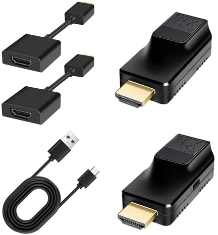 NKZKN Adattatore HDMI su Ethernet fino a 60 m con cavo di prolunga HD, 1080p a 60Hz da HDMI a RJ45 tramite cavo OFC CAT5/5e CAT6, Plug and Play per TV, PC, PS5, proiettore