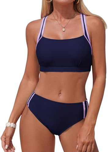 Adigaber Costume a Due Pezzi Donna Vita Media Monocolore Donna a Due Pezzi Bikini Abbigliamento da Spiaggia Imbottito Sportivo
