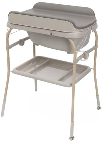 Chicco Cambiador Plegable Soft Bubble Armonía, Cambiador para Bebé con Bañera Integrada, Cubeta Extraíble 4en1, Estructura Ahorraespacio con Ruedas, Altura Regulable, Patas con Efecto Madera