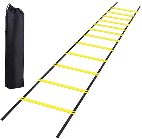 RunXinDa Fußball Trainingszubehör & Koordinationsleiter 6 m / 12 verstellbare Sprossen, für Agility, Schnelligkeit & Koordination, ideal für Fußball, Tennis & Vereinssport, inkl. Beutel
