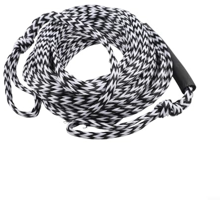 Linnkyfloa Corda da traino 3K da 18,3 m, per 1-3 persone, con manicotti galleggianti in schiuma, ginocchiere in polietilene a 16 fili, wakeboard e sport (nero bianco)