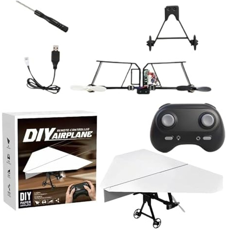 Generico Kit fai da te Aereo di Carta RC | Giocattolo Aereo Elettrico - Gioco Militare RC | per Ragazzi Cortile Spiaggia Campeggio Scuola Compleanno Vacanze Giardino Prato Picnic
