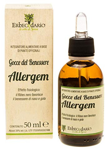 Gocce Benessere Allergem con Ribes Nigrum e Rosa Canina, Integratore Per il Benessere del Naso Chiuso e Coadiuvante Contro le Allergie in Primavera Gocce 1 Flacone 50ml