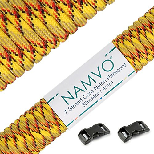 Namvo 550 Paracord Mil Spec Type III 7 7 tr?dar, total l?ngd 30 meter, Gul och r?dsvart